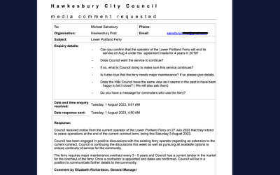 Official Council correspondence on Lower Portland Ferry